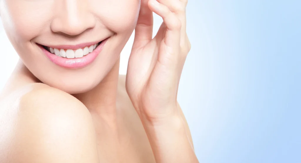 close up of a womans mouth smiling after seeing a TMJ dentist in McLean